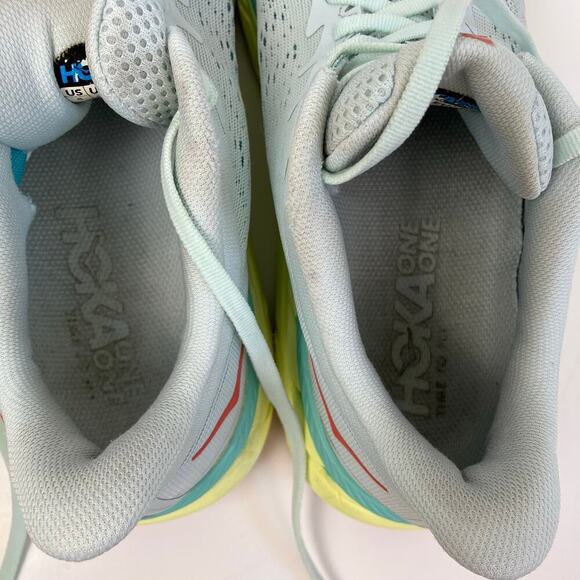 Hoka One One Womens Sz 8 Clifton 7 Running Shoes Light Green Yellow Mesh Lace-up - Picture 11 of 16